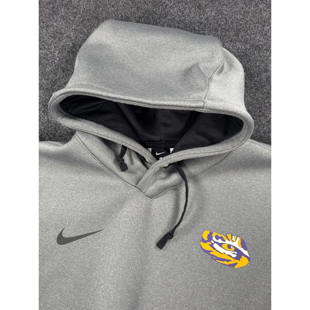 Nike LSU Tigers Hoodie Men's Large Gray Therma Fit Football Pullover NCAA